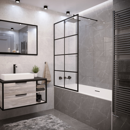 Шторка на ванну Grossman GR-105/90BLACK (90x150), прозрачное стекло